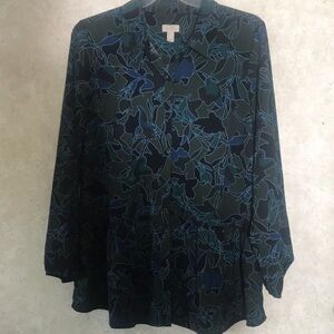 LOGO by Lori Goldstein Green and Blue Long Sleeve Boxy Blouse